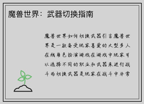 魔兽世界：武器切换指南
